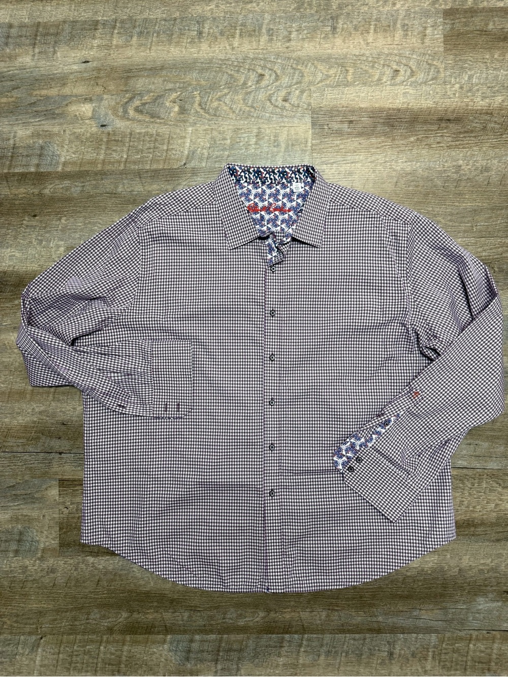 Robert Graham Burgundy and White Micro-Check Dress Shirt